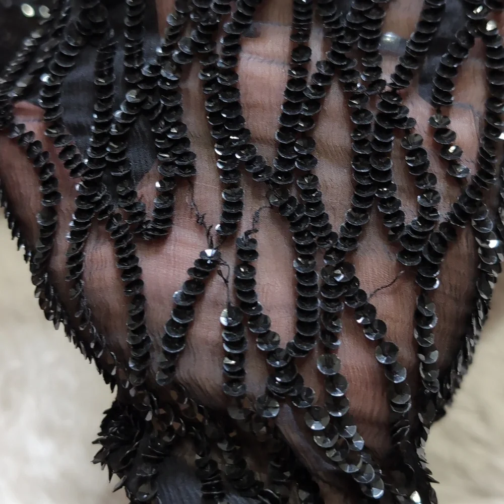 80s Vintage Silky Nites by Cherish Black Sequin & Beaded Cocktail Dress - Picture 5 of 15